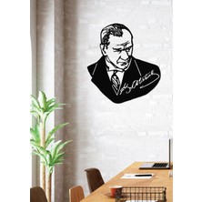 Gowpenart Dizayn Atatürk Takım Elbiseli Imzalı Siyah Metal Duvar Dekoru - Ev & Ofis Tablosu - Hediye Tablo