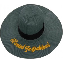 Bay Şapkacı Yazılı Geniş Kenarlı Plaj Kadın Şapkası Yeşil 7047