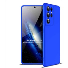 noktaks - Samsung Galaxy S21 Ultra - Kılıf Parmak izi Yapmayan 3 Parça Ays Kapak - Mavi - T16581