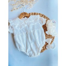 Yaya Kids Beyaz Kısa Kol Fisto Romper Çorap Bandana Set