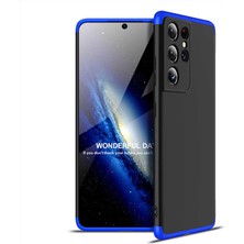 kilifone - Samsung Galaxy S21 Ultra - Kılıf Parmak izi Yapmayan 3 Parça Ays Kapak - Siyah-Mavi - T16581