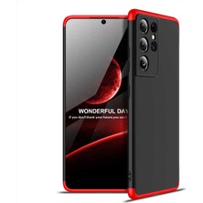 kilifone - Samsung Galaxy S21 Ultra - Kılıf Parmak izi Yapmayan 3 Parça Ays Kapak - Siyah-Kırmızı - T16581