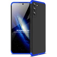 kilifone - Samsung Galaxy S21 - Kılıf Parmak izi Yapmayan 3 Parça Ays Kapak - Siyah-Mavi - T16580