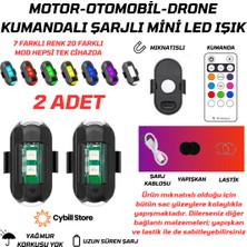 Cybill Store Kumandalı Çakarlı Şarjlı 7 Renk ve 20 Modlu 2 Adet Mini LED Işık Drone Motorsiklet Araba Bisiklet Işığı