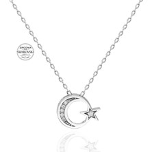 Pigado 925 Ayar Gümüş Swarovski Taşlı Ayyıldız Kolye