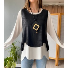 Store By Dilara Kolye Hediyeli Bluz ve Deri Yelek Takım