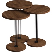 Nisa 3'lü Daire Zigon Sehpa Ahşap Metal Ayaklı