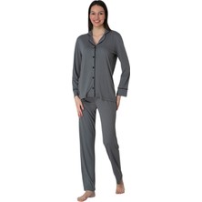 Effortt Füme Önden Düğmeli Kadın Pijama Takımı