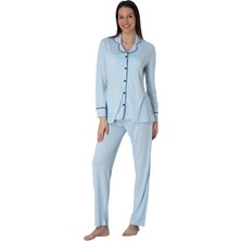Effortt Mavi Önden Düğmeli Kadın Pijama Takımı