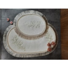 Bonny Home Algeria Saçaklı Krem Fransız Dantelli 2'li Banyo Paspası Püsküllü Çeyizlik Klozet Takımı