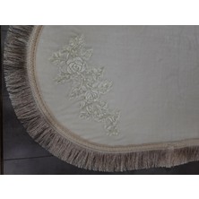 Bonny Home Algeria Saçaklı Krem Fransız Dantelli 2'li Banyo Paspası Püsküllü Çeyizlik Klozet Takımı
