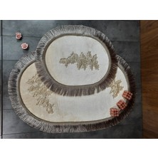 Bonny Home Algeria Saçaklı Vizon Fransız Dantelli 2'li Banyo Paspası Püsküllü Çeyizlik Klozet Takımı