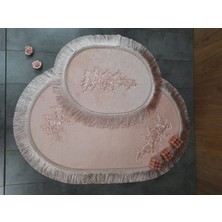 Bonny Home Algeria Saçaklı Pudra Fransız Dantelli 2'li Banyo Paspası Püsküllü Çeyizlik Klozet Takımı