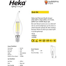 Heka 2'li LED Filament Rustik Ampul Kıvrık Uç 6W E14 6500K (Beyaz Işık)