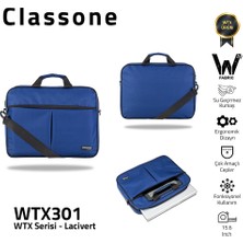 Classone WTX301 Wtxpro serisi 15.6 Inch Uyumlu Su Geçirmez Kumaş Macbook, Laptop , Notebook El Çantası- Lacivert