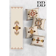 Belle Benoit Çift Tarafı 3D Dijital Baskılı 4'lü Yastık Kılıfı Kırlent Kılıfı ve Amerikan Servis Runner Set