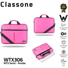 Classone WTX306 Wtxpro serisi 15.6 Inch Uyumlu Su Geçirmez Kumaş Macbook, Laptop , Notebook El Çantası- Pembe