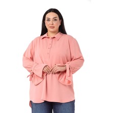 Disentis Modest Büyük Beden Kolları Bağlama Detaylı Gül Kurusu Gömlek