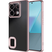 Case 4u Xiaomi Redmi Note 13 Pro 5g Kılıf Kamera Lens Korumalı Şeffaf Renkli Logo Gösteren Parlak Omega Kapak Rose Gold