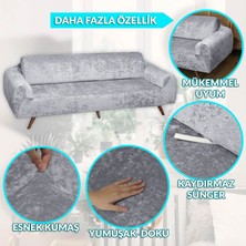 KADİFE 3+3+1+1 gri Lastikli Kanepe Örtüsü | Lastikli Koltuk Örtüsü | koltuk kılıfı