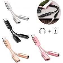 Fanxicm 2 In 1 Usb-C Tip C 3.5mm Aux Ses Şarj Kablosu Adaptörü Splitter Kulaklık Jakı USB Tip-C Adaptör Kablosu Xiaomi Huawei Için (Yurt Dışından)