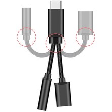 Fanxicm 2 In 1 Usb-C Tip C 3.5mm Aux Ses Şarj Kablosu Adaptörü Splitter Kulaklık Jakı USB Tip-C Adaptör Kablosu Xiaomi Huawei Için (Yurt Dışından)