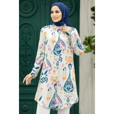 Neva Style Desenli Lacivert Tesettür Viskon Tunik 11676L