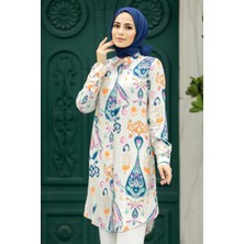 Neva Style Desenli Lacivert Tesettür Viskon Tunik 11676L