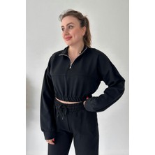 Mazi Butik Crop Sweatshirt Siyah