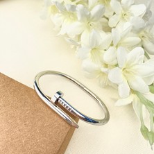 Kyver Çivi Bileklik Çelik Kelepçe Bileklik Kararmaz Çelik Silver