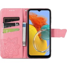 BDT Boutique Samsung Galaxy M14 5g Kelebek Kanatları Narin Çiçekler Flip Darbeye Dayanıklı Deri Telefon Kılıfı ile Uyumlu (Yurt Dışından)