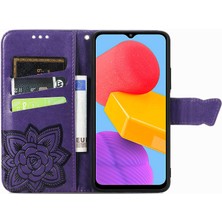 BDT Boutique Samsung Galaxy M13 4g Kelebek Kanatları Narin Çiçekler Flip Darbeye Dayanıklı Deri Telefon Kılıfı ile Uyumlu (Yurt Dışından)