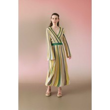 ROMAN Kruvaze Midi Elbise Sarı - Multi Y2471010_635