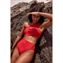 Deep Beach Kırmızı Tek Omuzlu Dokulu Mayo DB20020M