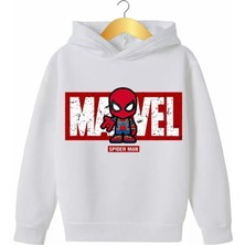 Kids Face Kapüşonlu Örümcek Adam Baskılı  Pamuk Şardonlu Tam Kışlık Erkek Çocuk Sweatshırt