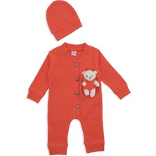 Bebelop Erkek Bebek Oyuncak Ayılı Düğmeli Şapkalı 2'li Tulum