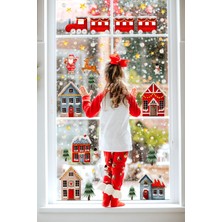 Artikel Yılbaşı Temalı Karlı Şehir, Kardan Adam , Geyik Çocuk Odası Duvar Sticker 50 x 70 cm