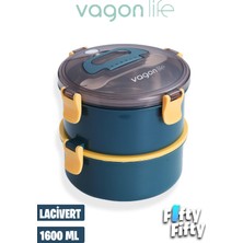 Vagonlife 1600 ml Iki Kat Yuvarlak Paslanmaz Çelik Bento Lunch Box Yeni Nesil Sefer TASI-ÇATALLIKAŞIK-397