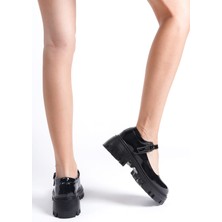 Nexs Kadın Siyah Rugan Harajuku Tarz Lolita Tek Bantlı Ayakkabı