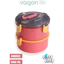 Vagonlife 1600 ml Iki Kat Yuvarlak Paslanmaz Çelik Bento Lunch Box Yeni Nesil Sefer TASI-ÇATALLIKAŞIK-397