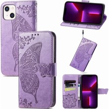 BDT Boutique iPhone 13 Mini Kelebek Kanatları Narin Çiçekler Flip Darbeye Dayanıklı Deri Telefon Kılıfı ile Uyumlu (Yurt Dışından)