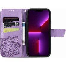 BDT Boutique iPhone 13 Mini Kelebek Kanatları Narin Çiçekler Flip Darbeye Dayanıklı Deri Telefon Kılıfı ile Uyumlu (Yurt Dışından)