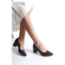 Preshley Kadın Camila Sitah Deri 6 cm Kalın Topuklu Hafif Sivri Burunlu Klasık Ayakkabı