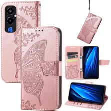 BDT Boutique Tecno Pova 4 Pro Kelebek Kanatları Narin Çiçekler Darbeye Dayanıklı Deri Telefon Kılıfı (Yurt Dışından)