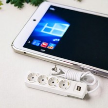 Badem10 Kablolu Usb'li 4'lü Topraklı Grup Priz Fiş Çoğaltıcı 5 Metre Çoklu Asmalı Uzatma Kablosu Düğmesiz