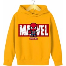 Kids Face Özel Tasarım Kapüşonlu Örümcek Adam Baskılı  Pamuk Şardonlu Kışlık Erkek Çocuk Sweatshırt