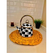 Akkoyunlu Home Dama Desen Gold Kulplu Emaye Demlik