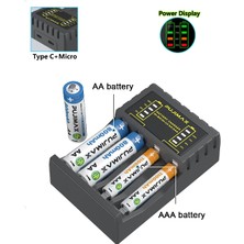 Tekno Mağazam Elektrikli Pil Şarj Cihazı 4 Yuvalı Akıllı Hızlı LED Göstergeli USB Şarj Cihazı