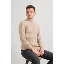 Akçaylar Slimfit Kendinden Çizgili Tam Balıkçı Pamuklu Kalın Triko Erkek Kazak