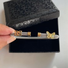 Simurg Jewellery Gümüş Harf ve Kelebek Detaylı Beyaz Çelik Bileklik